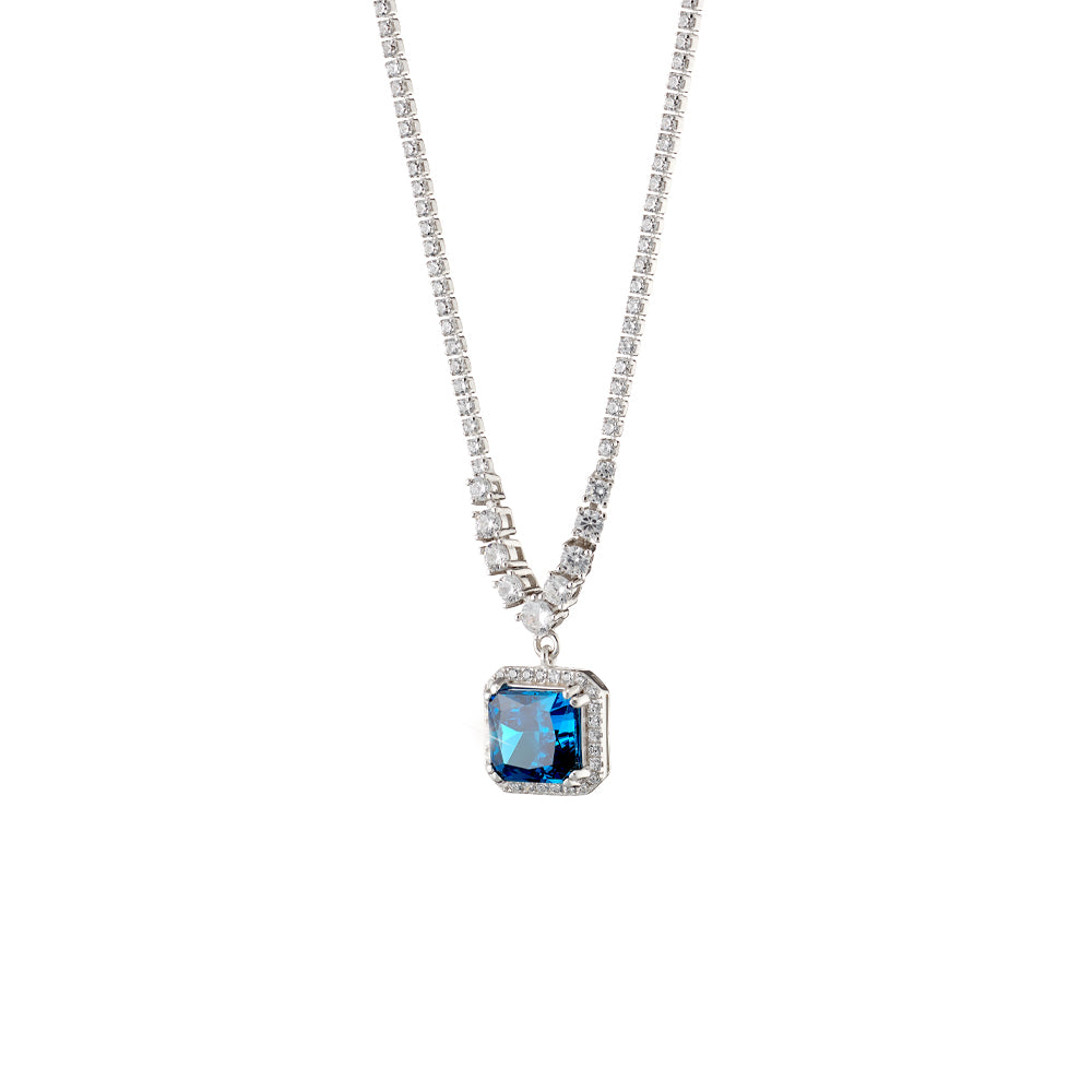 Necklace Silver With Blue And White Zircons
