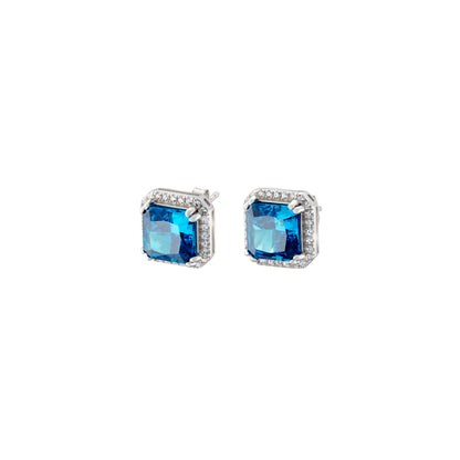 Earrings  Silver With Blue And White Zircons