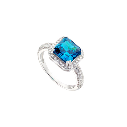 Ring Silver With Blue And White Zircons