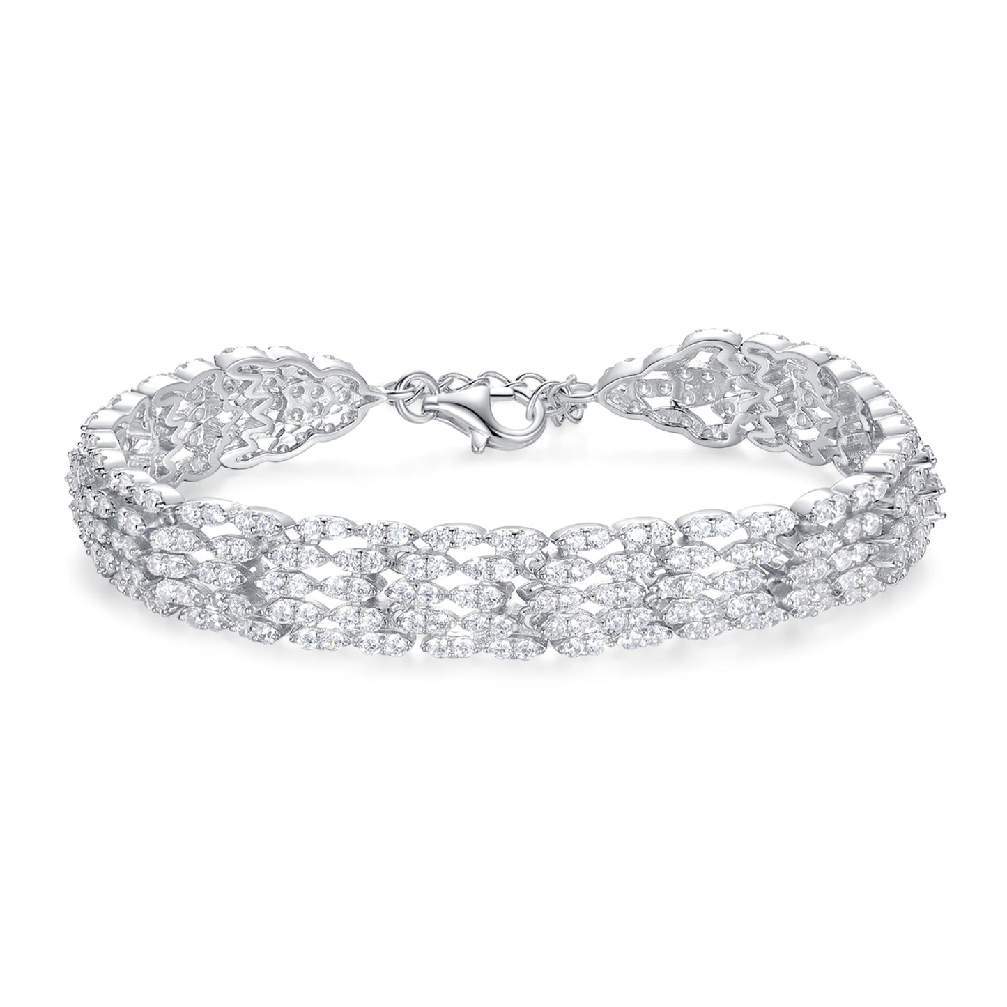 Sterling Silver 925°. Five Bands CZ Bracelet
