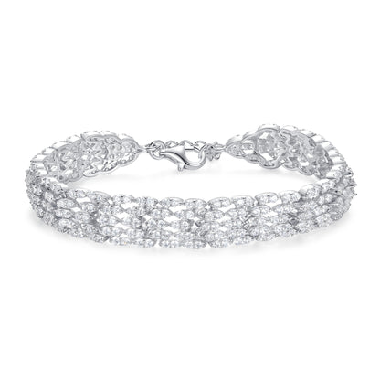 Sterling Silver 925°. Five Bands CZ Bracelet