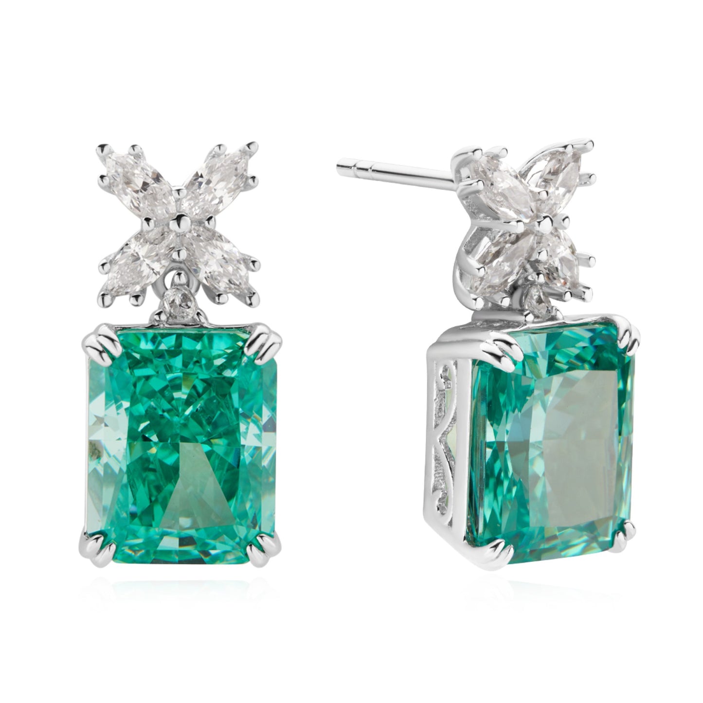 Sterling Silver 925°. Green CZ  Earrings