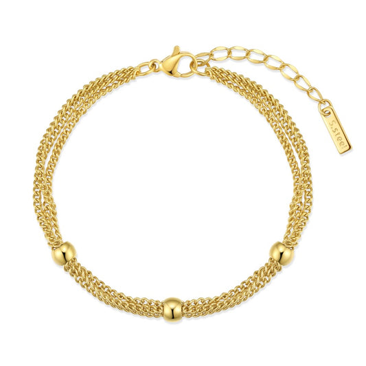 Gold-plated stainless steel triple chain ball bracelet