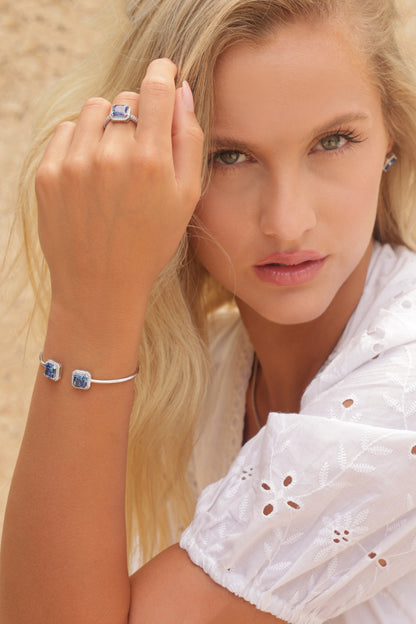 Bracelet Silver Fixed With Blue and White Zircons
