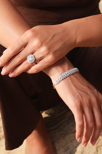 Sterling Silver 925°. Five Bands CZ Bracelet